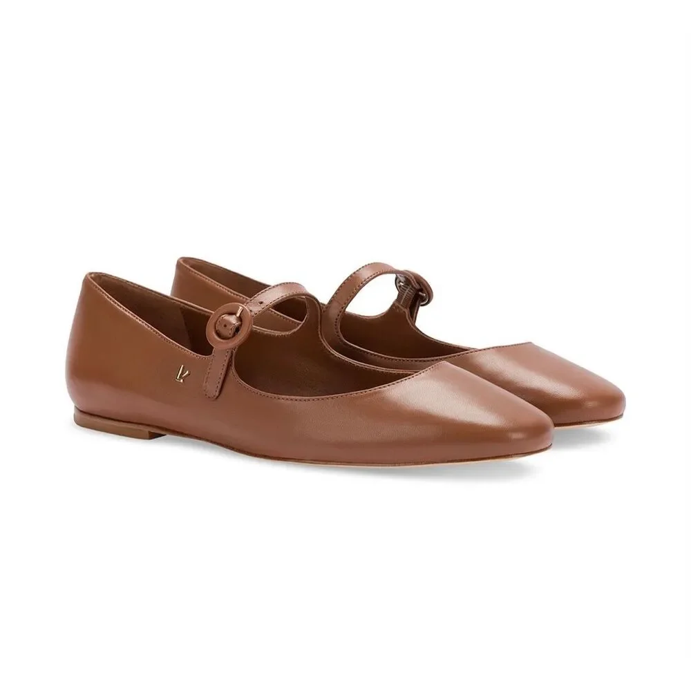 Larroudé Blair Leather Caramel Mary Jane Ballet Flat - Picture 1 of 7